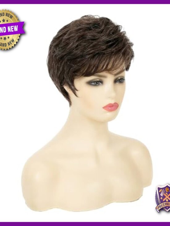 Short Curly Human Hair Synthetic Wig Pixie Cut Glueless Lightweight Heat main image 5